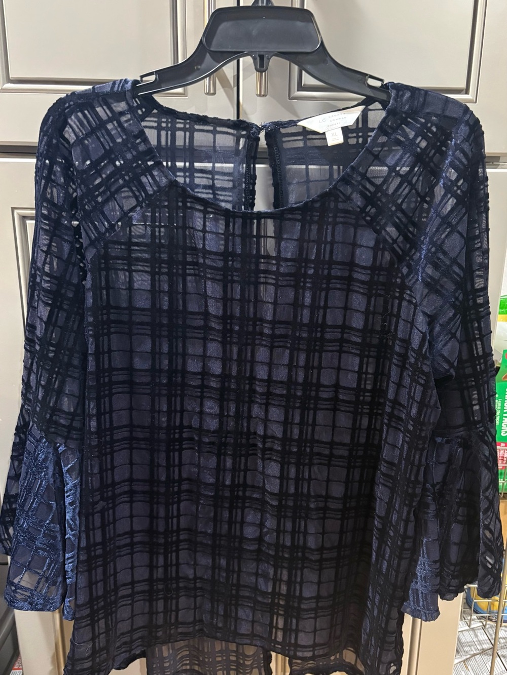 Women’s Navy Plaid Sheer Blouse